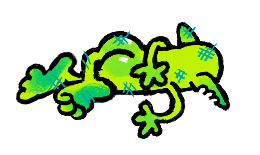 A ragged goblin laying on down their face with their buttocks exposed.